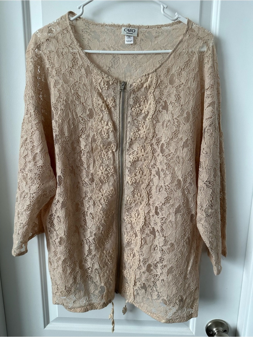 Cato Beige Lace Zip-Front Top